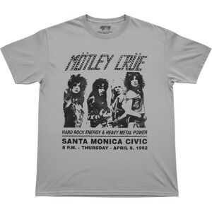 Motley Crue Graphic Tee Mens XL Grey NEW Rhinestone Santa Monica 1982 Concert